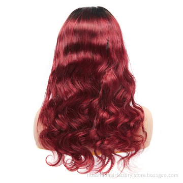 T1b/99J  Color Brazilian Hair Lace Front Body Wave 100 Percent Human Hair Wig For White Wigs